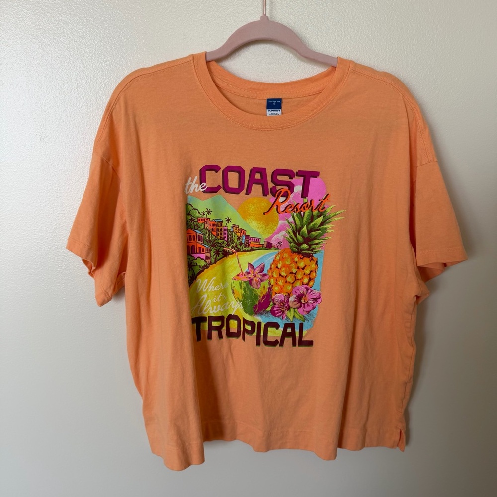 OLD NAVY Coast Tropical Orange Graphic Vintage Tee
